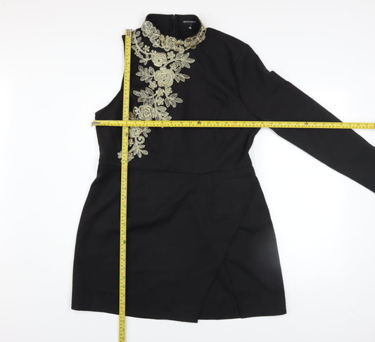 PrettyLittleThing Women’s Black Embroidered Asymmetric Bodycon Dress UK 16