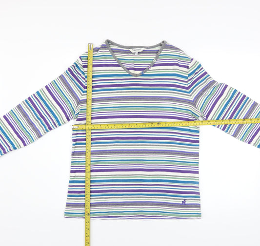 Tulchan Women Multicoloured Stripe Cotton Long Sleeve V-Neck Top L