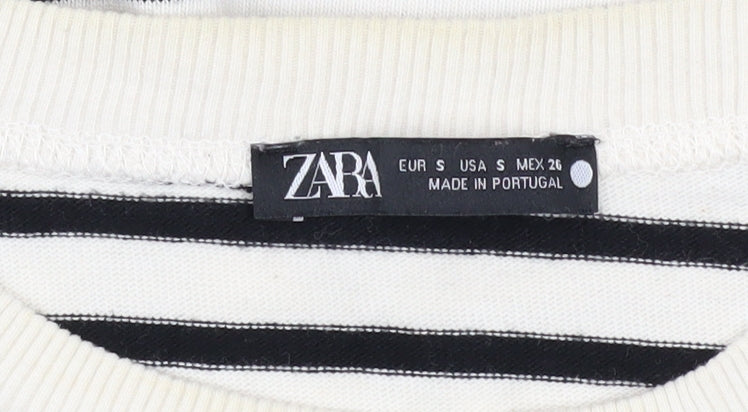 Zara Women’s Black Stripe Long Sleeve Cotton T-Shirt Size S