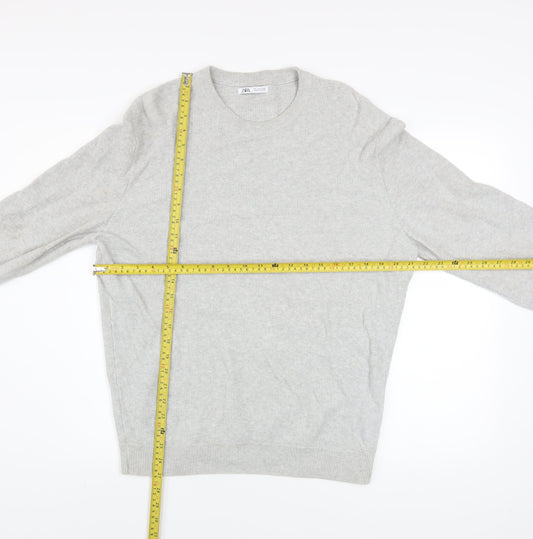 Zara Men’s Grey Cotton Crew Neck Pullover Jumper Size L