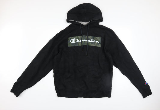 Champion Men's Black Pullover Hoodie Size L Sports Logo Fleece