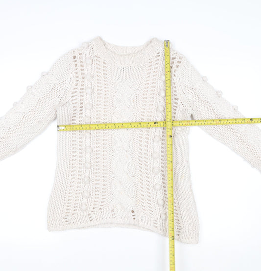 Falmer Heritage Women's Ivory Chunky Cable Knit Wool Blend Jumper Size 8