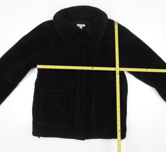 Topshop Women's Black Fleece Zip Coat Size S Classic Mid-Length