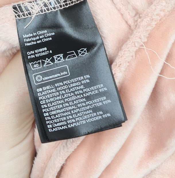 H&M Women Pink Velour Hooded Zip Jacket Size 10 Regular