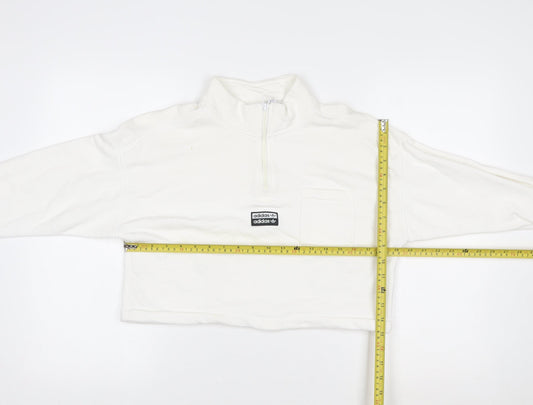 Adidas Women White Cropped 1/4 Zip Sweatshirt Size 12