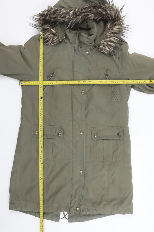 Marks and Spencer Women’s Green Faux Fur Hooded Parka Coat Size M