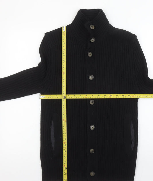 River Island Mens Black Wool Blend Button Cardigan Jumper Size S