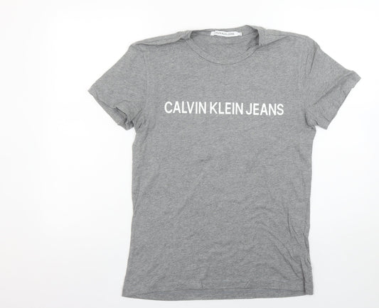 Calvin Klein Jeans Men's Grey Small Logo Cotton T-Shirt