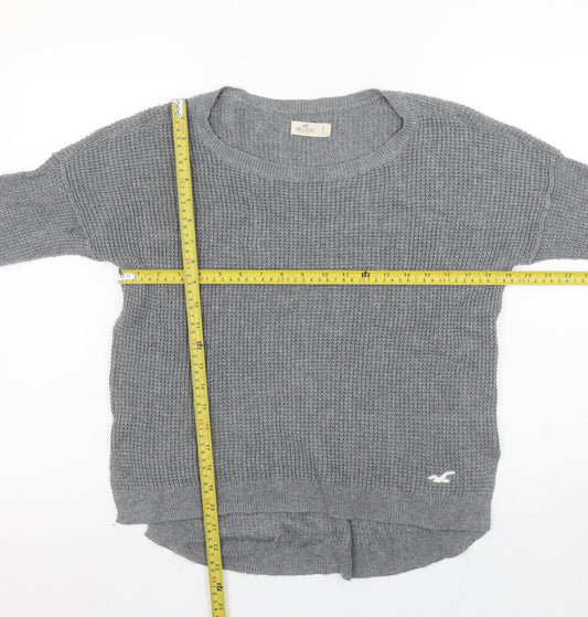 Hollister Women’s Grey Waffle-Knit Long Sleeve Pullover Jumper Size S