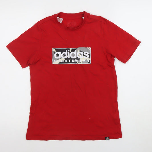adidas Boys Red Sportswear Logo Cotton Short Sleeve T-Shirt 11-12 Years