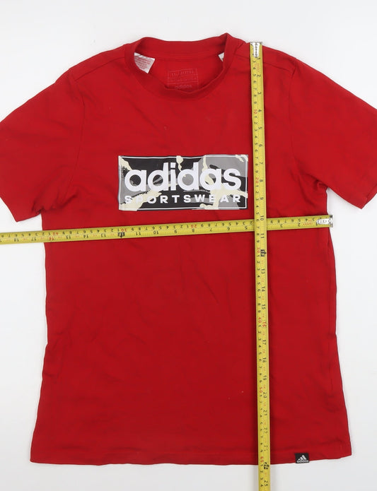 adidas Boys Red Sportswear Logo Cotton Short Sleeve T-Shirt 11-12 Years