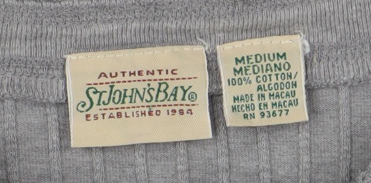 St. Johns Bay Womens Grey Button-Up Long Sleeve Cotton Top Size M