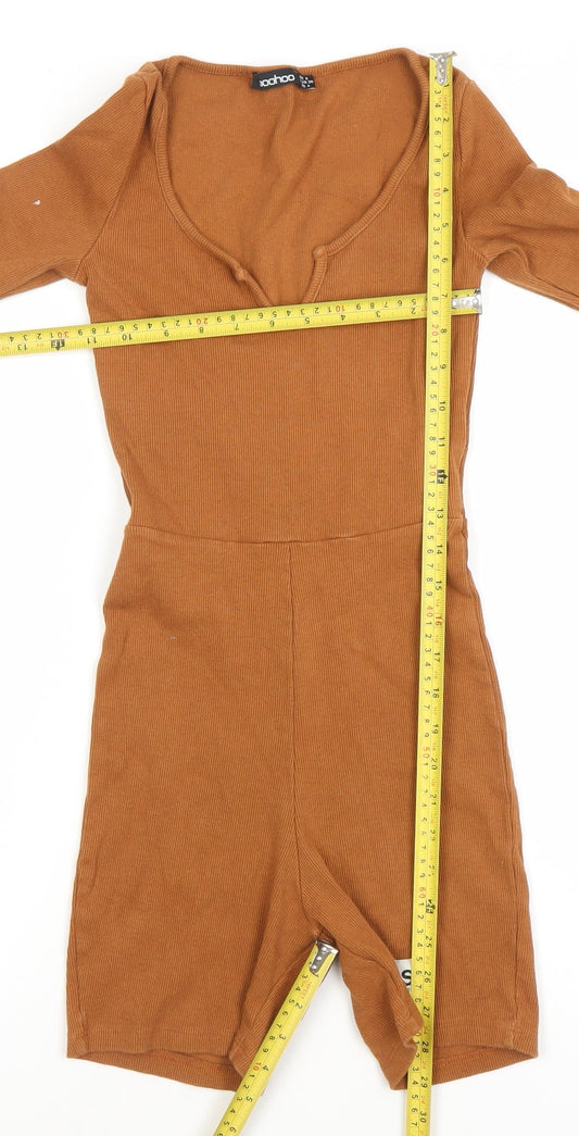 Boohoo Women Brown Long Sleeve Ribbed Playsuit UK 8 Slim Fit
