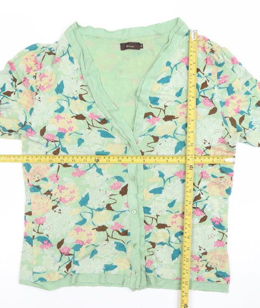 Amari Womens Green Floral Cardigan Small V-Neck Button Front Lightweight