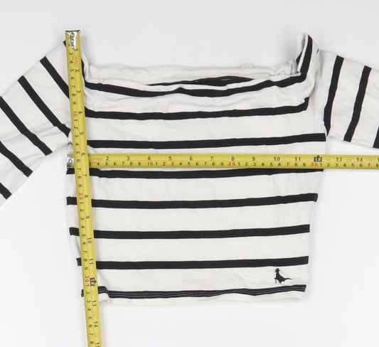 Jack Wills Womens White Black Striped Off Shoulder Cropped Top UK 8