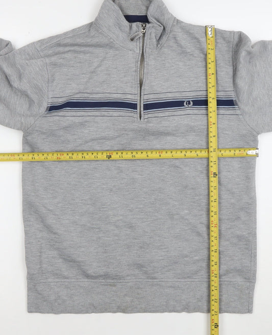 Lincoln Men’s Grey 1/4 Zip Striped Sweatshirt Size S