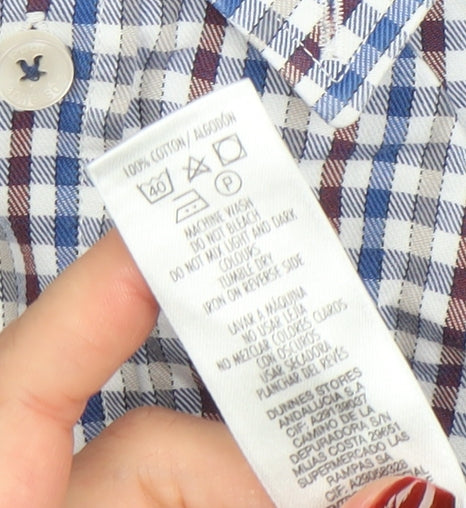 Paul Costelloe Living Men's Blue Check Cotton Long Sleeve Button-Up Shirt Large