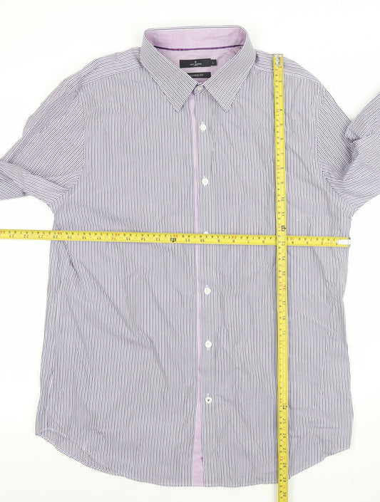 Jeff Banks Men's Purple Striped Tailored Fit Cotton Dress Shirt L Long Sleeve