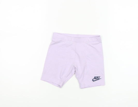 Nike Girls Purple Biker Shorts 6-7 Years Stretch Cotton Blend Activewear