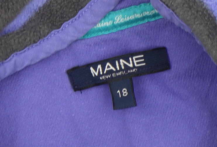 Maine Women Purple & Grey Striped Fleece Pullover Sweatshirt Size 18