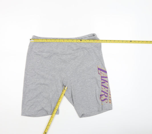 NBA Womens Grey Biker Shorts L Los Angeles Lakers Cotton Stretch Activewear