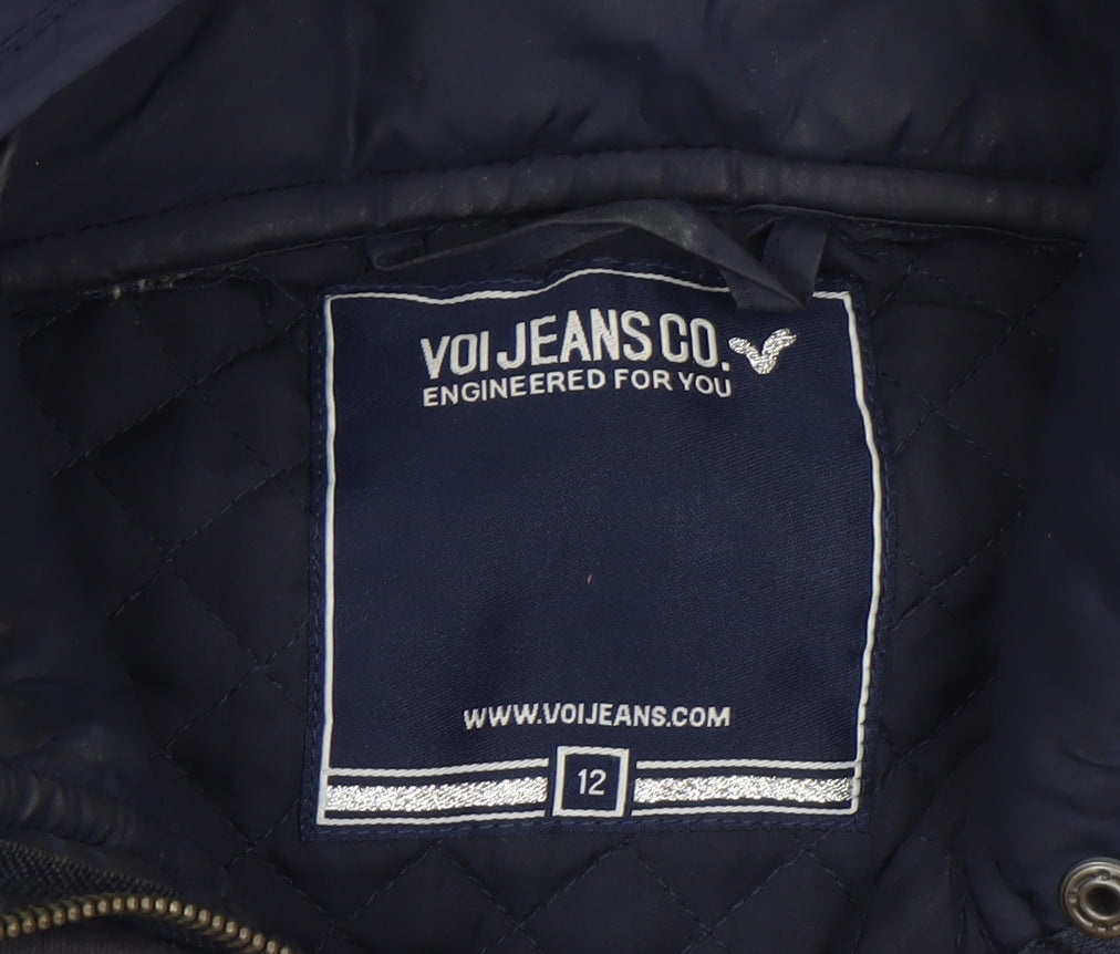 Voi Jeans Co. Women's Blue Quilted Hooded Jacket Size 12
