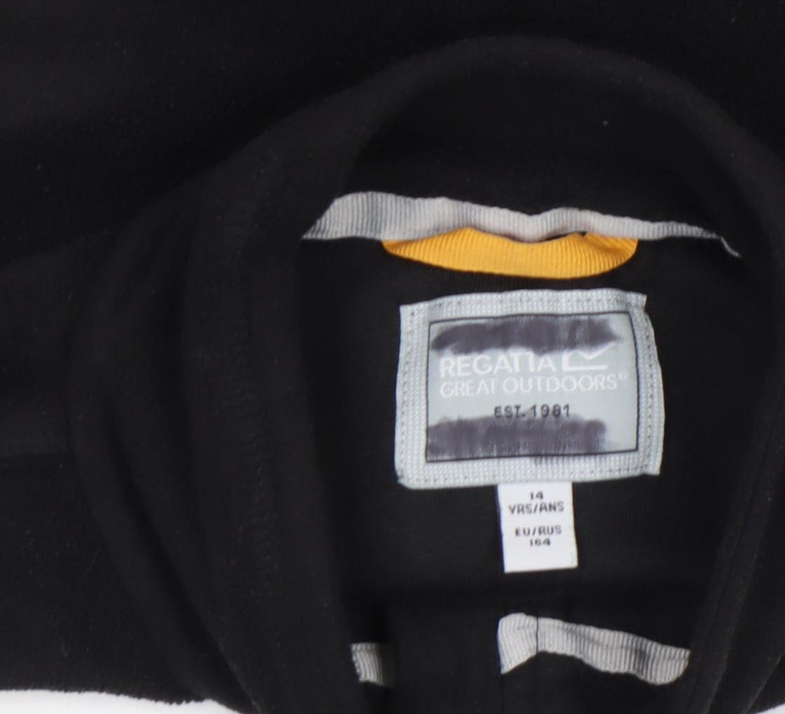 Brand and care label for Regatta boys’ black fleece full zip jacket 14 years warm lightweight outdoor