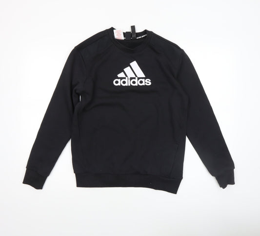 Additional front view of Adidas boys’ black 13-14 years pullover crew neck logo sweatshirt