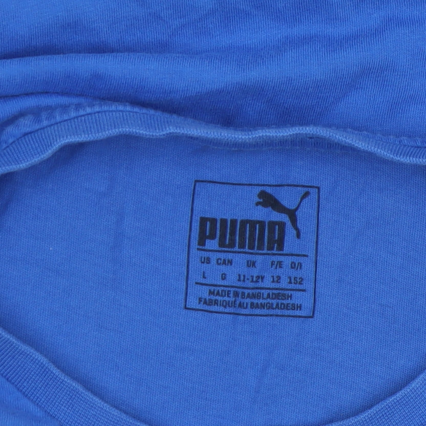 Puma Boys Blue 11-12 Years Sports Logo Cotton Short Sleeve T-Shirt