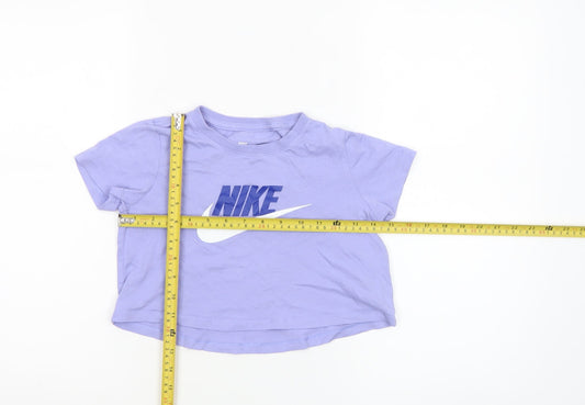Nike Girls Purple Graphic Logo T-Shirt Size 7-8 Years Short Sleeve Tee