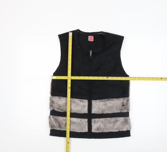 Miss Captain Women's Black Faux Fur Trim Waistcoat Size 8