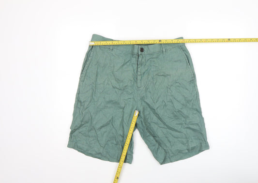 Dunnes Stores Men's Green Linen Chino Shorts Size L 34in Waist