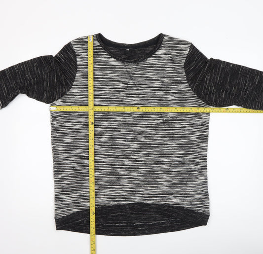 H&M Women's Black Striped 3/4 Sleeve Knit T-Shirt Size 12