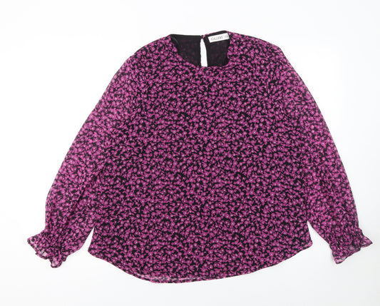Additional front view of Gallery Women’s Pink Floral Long Sleeve Chiffon Tunic Blouse UK 10
