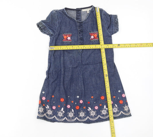 Rocha Little Rocha Girls Blue Denim Embroidered Dress 18-24 Months A-Line Cotton