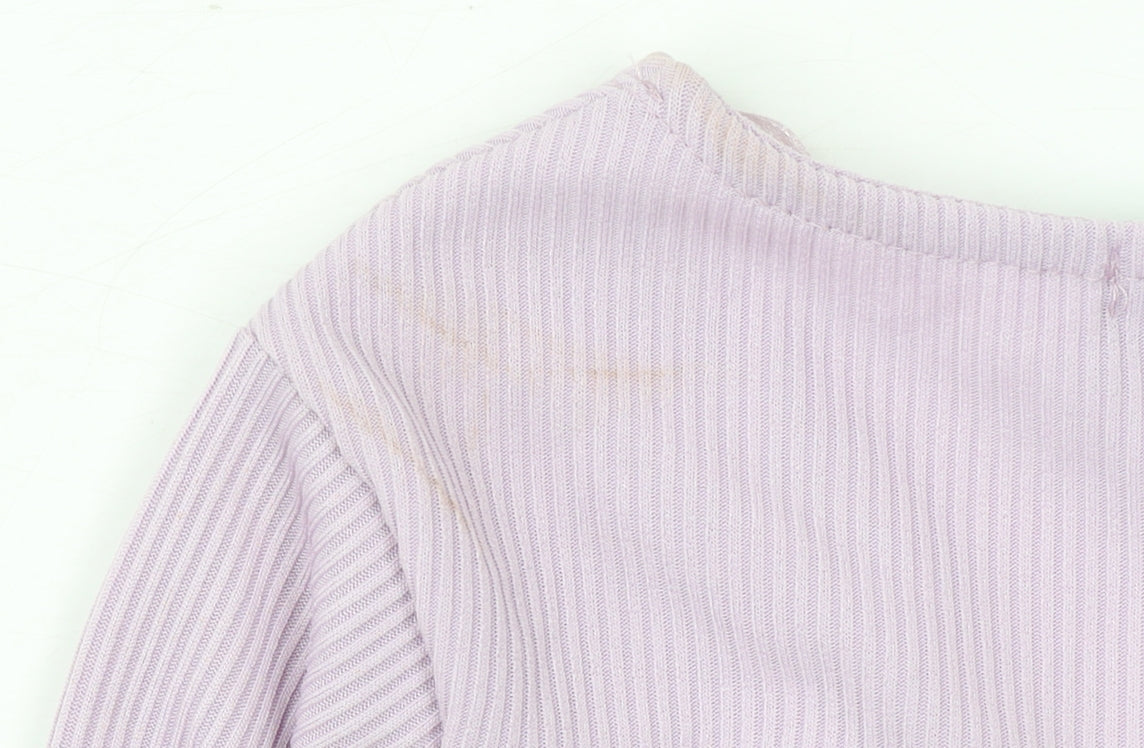 Another Reason Women Purple Cropped V-Neck Ribbed Long Sleeve Top M