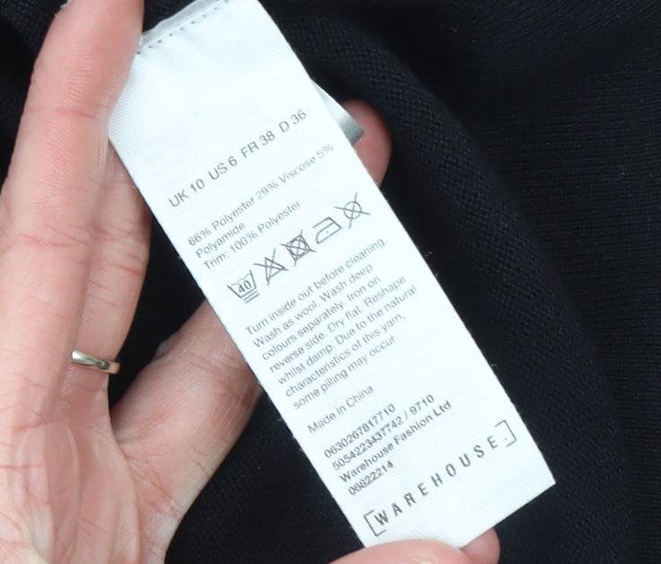 Warehouse Womens Black UK 10 Ruffle Sleeve Viscose Blend Jumper