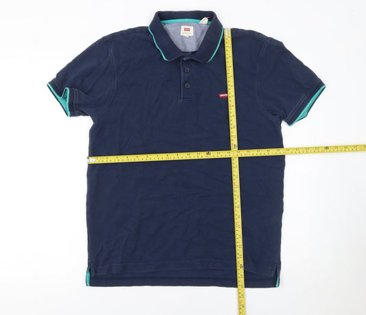 Levi's Men's Navy Blue Polo Shirt M Cotton Short Sleeve Casual