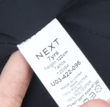 Brand and care label for Next boys’ black check fleece shirt jacket 7 years lined winter coat
