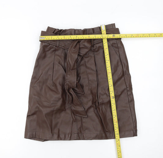 New Look Women Brown Faux Leather High Waist Knee Length Skirt Size 8