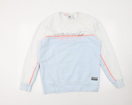 Additional front view of adidas boys’ blue & white colourblock crew neck sweatshirt 13-14 years