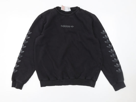 Additional front view of Adidas boys’ black logo pullover sweatshirt xl 15-16 years fleece