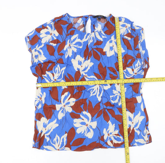 Vero Moda Women's Blue Floral Viscose Blouse Size M Short Sleeve