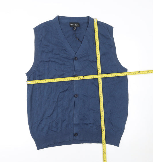 Threadbare Men's Blue Cotton Sleeveless Cardigan Vest M