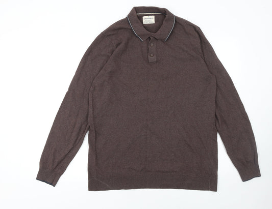 Larsson & Co Men’s Brown Long Sleeve Cotton Polo Shirt Size M
