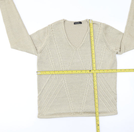 Marks and Spencer Women Beige V-Neck Knit Jumper Size 14