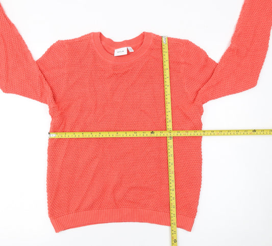 Vila Women Pink Cotton Knit Crew Neck Jumper Size 12