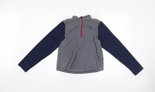 Additional front view of Quechua boys’ grey fleece 1/4 zip pullover sweatshirt, size 10-11, years
