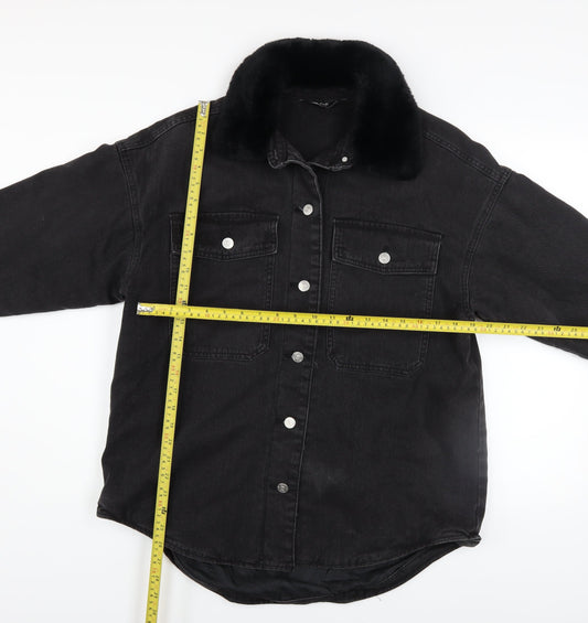 F&F Women's Black Denim Jacket with Faux Fur Collar Size 12 Regular