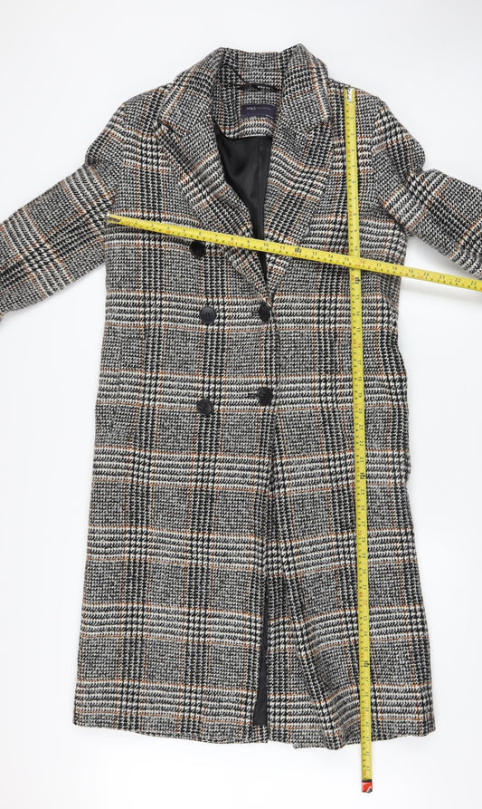 Marks and Spencer Womens Grey Check Wool Blend Long Coat Size 8